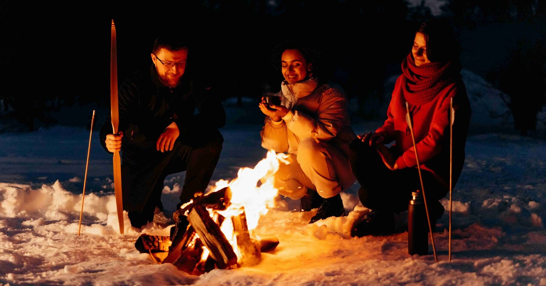 Cozy Campfire in winter camping